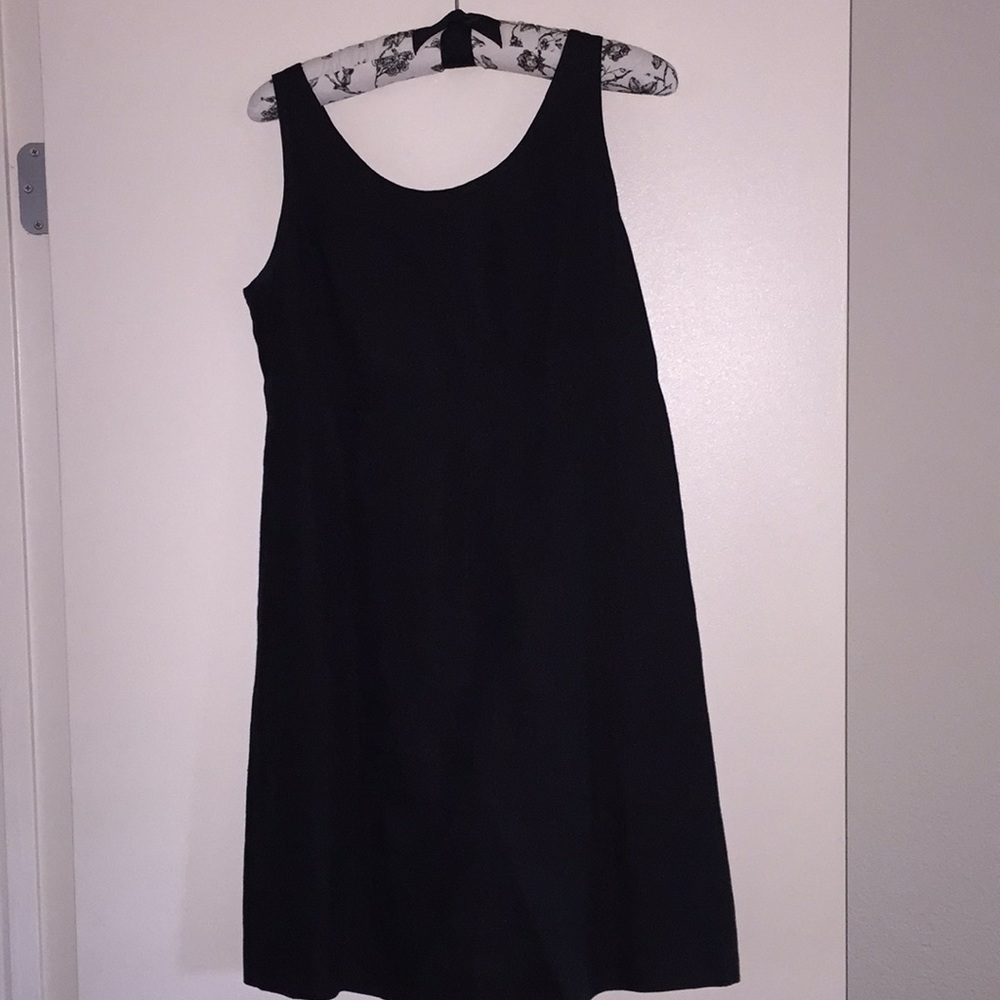 Black linen empire waist mini dress